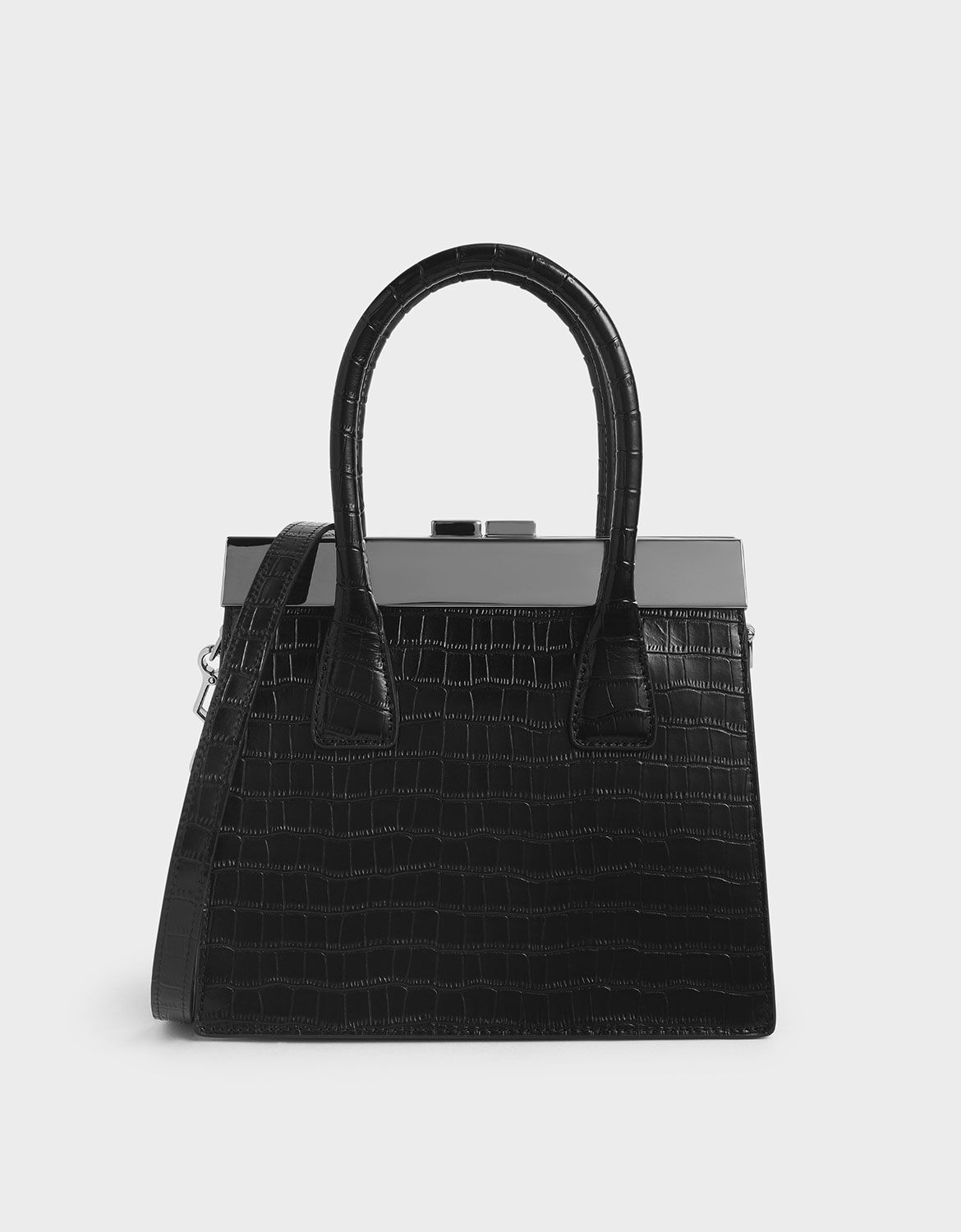 black leather croc bag