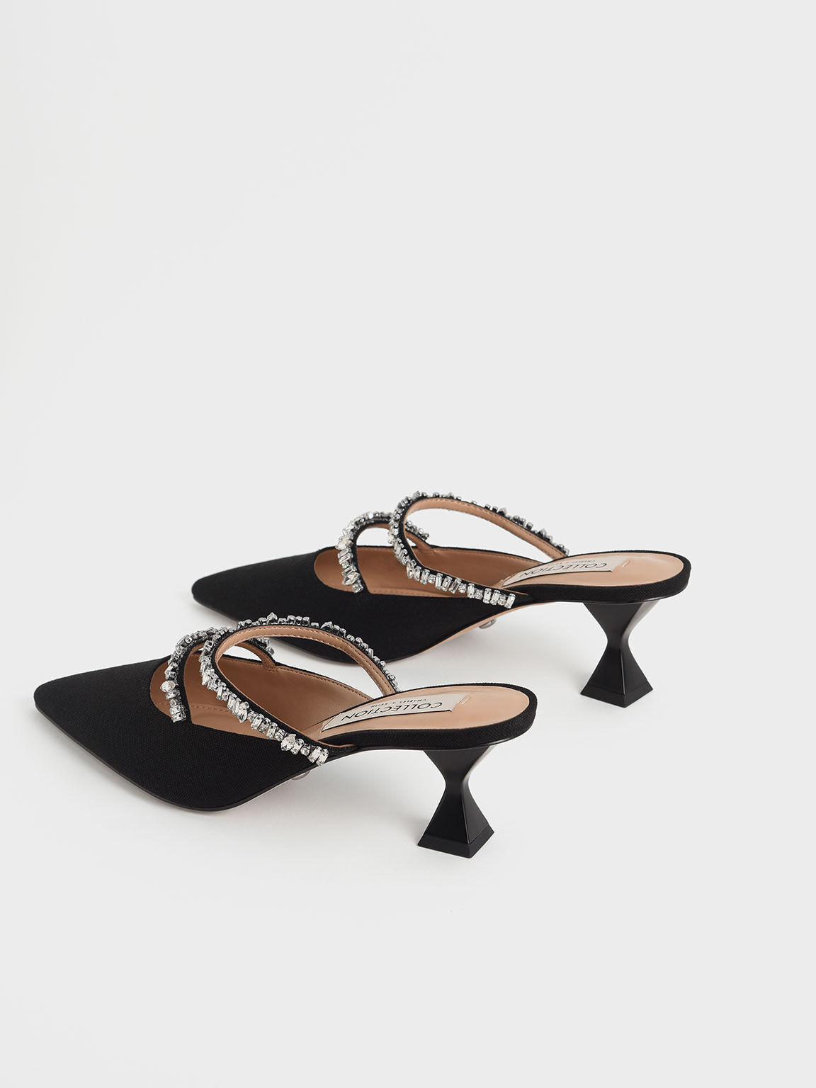 Canvas Gem-Embellished Mules, Black, hi-res