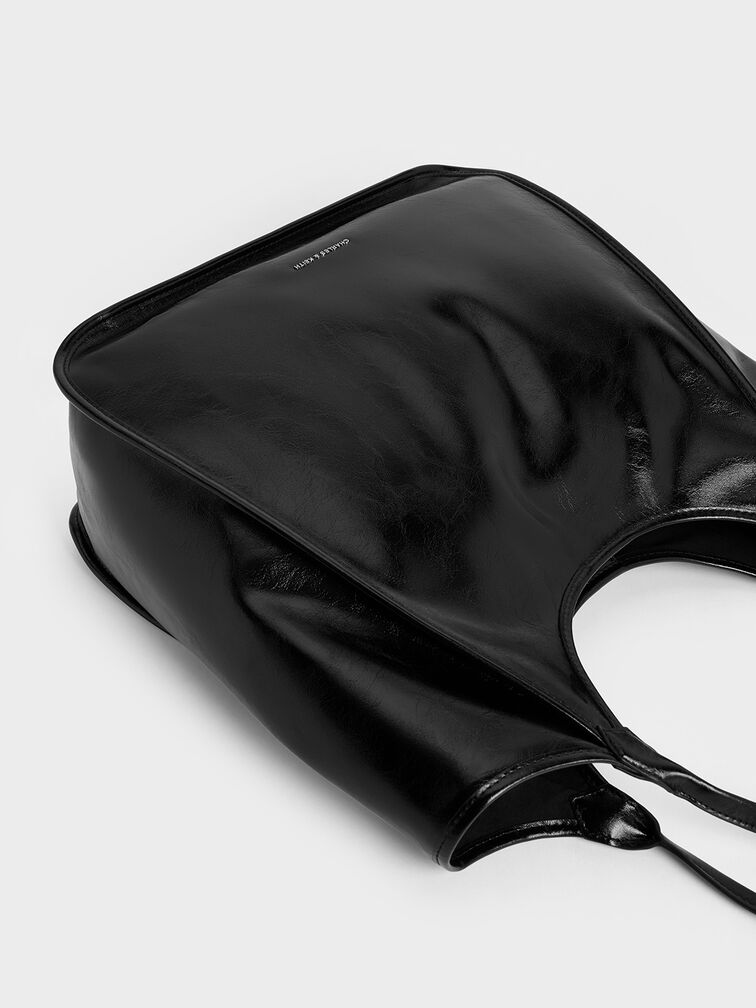 Bolso tote holgado Sianna de efecto arrugado, Negro, hi-res
