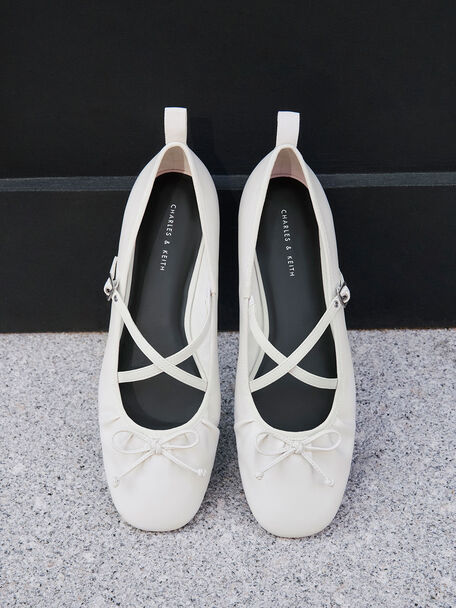 Crossover-Strap Mary Jane Flats, White, hi-res