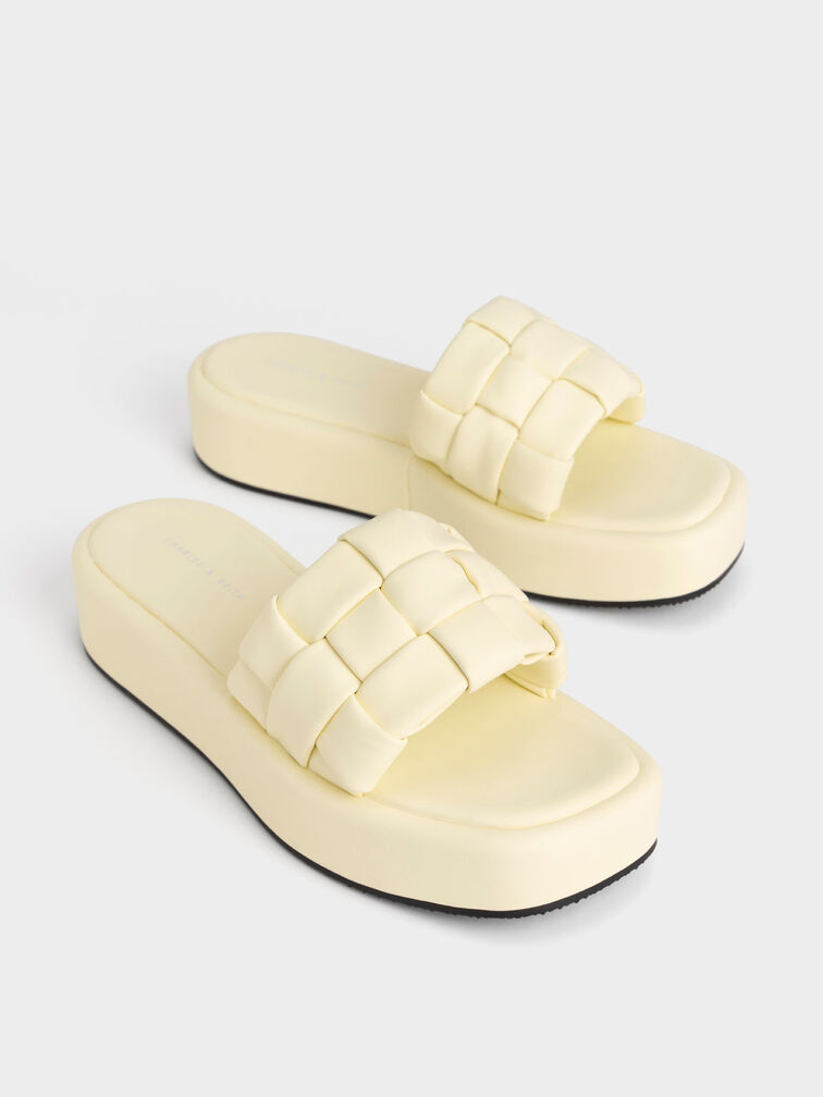 Sandalias de plataforma con tiras entretejidas, Amarillo mantequilla, hi-res
