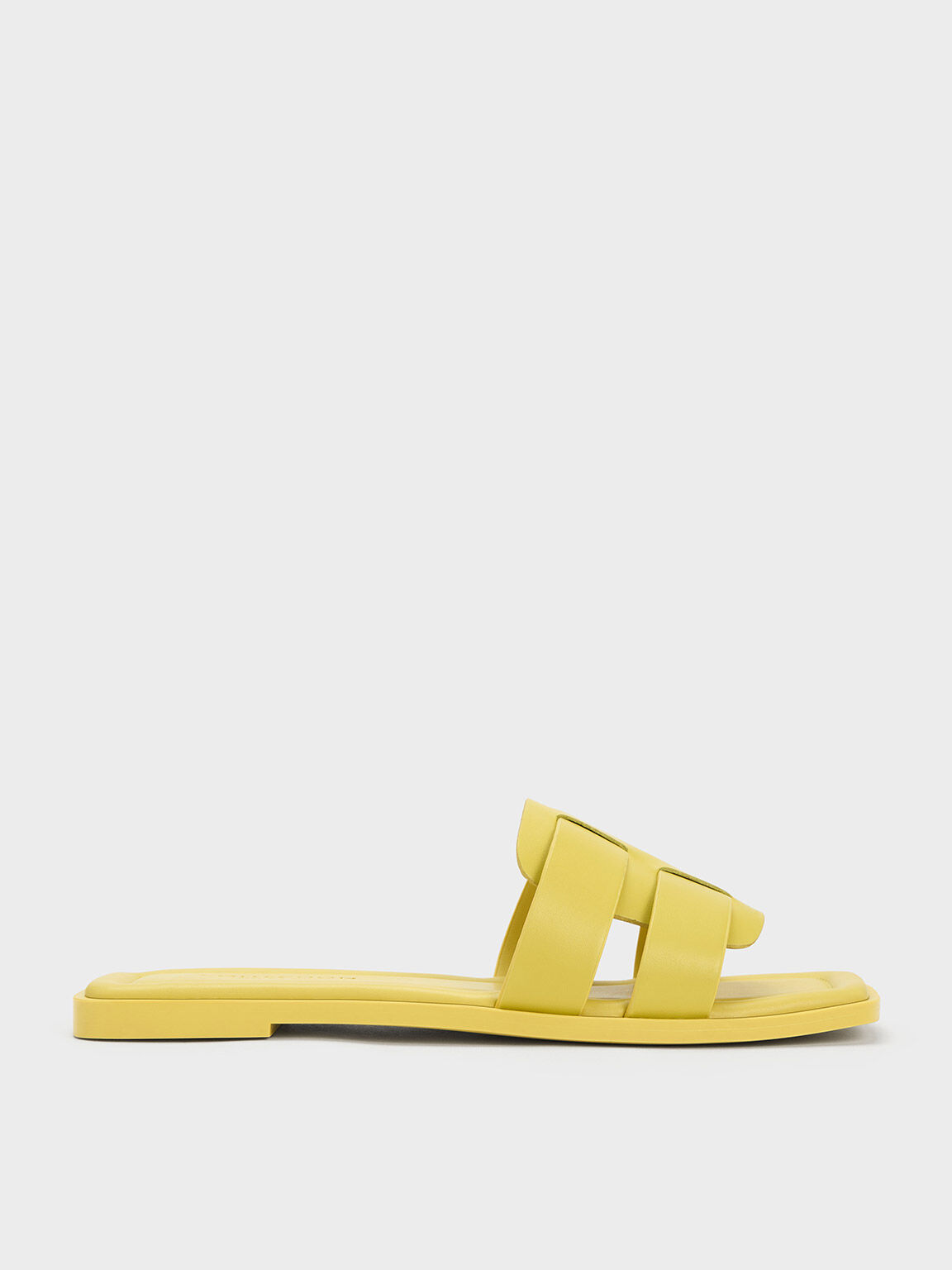 Interwoven Leather Slide Sandals, Yellow, hi-res