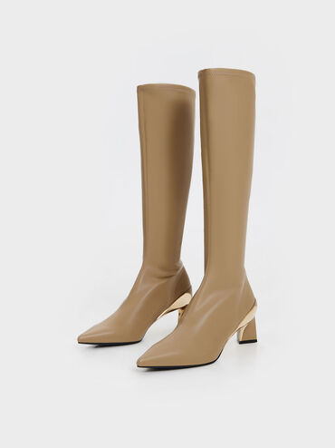 Devon Metallic Blade-Heel Knee-High Boots, Taupe, hi-res