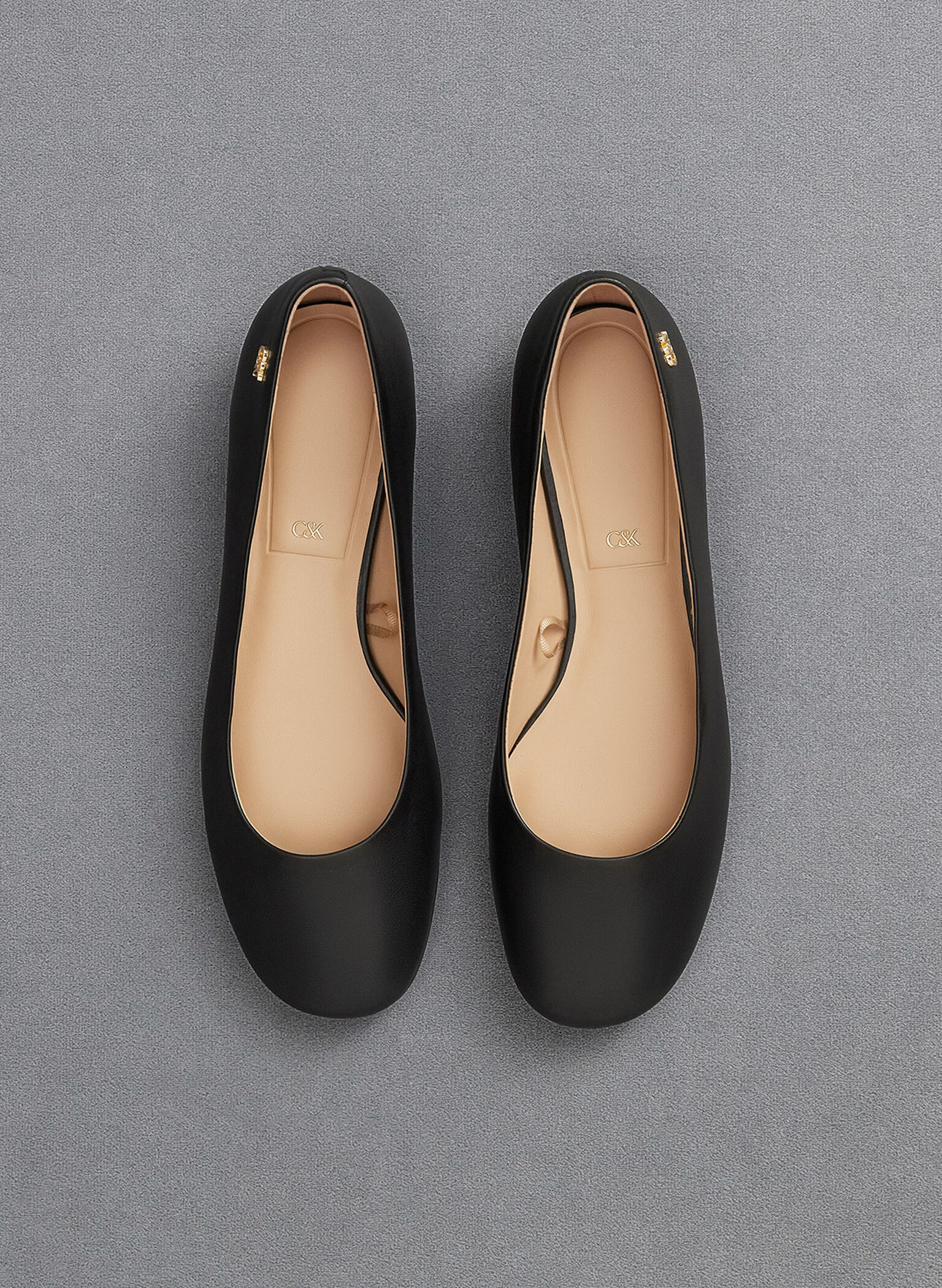 Leather Monogram Tie-Around Ballet Flats, Black, hi-res