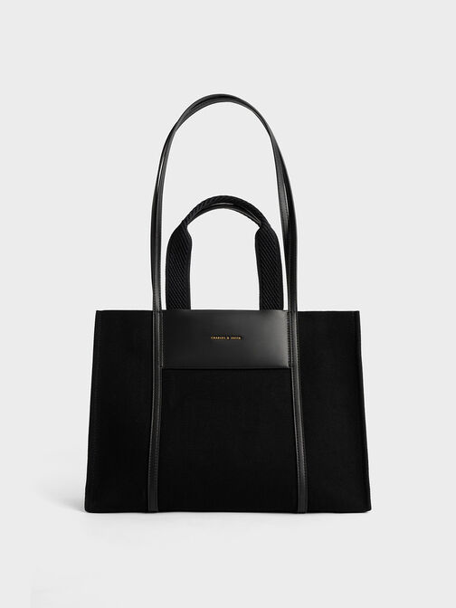 Shalia Canvas Tote Bag, Black, hi-res