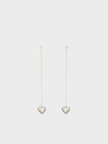 Annalise Heart Stone Drop Earrings, Silver, hi-res