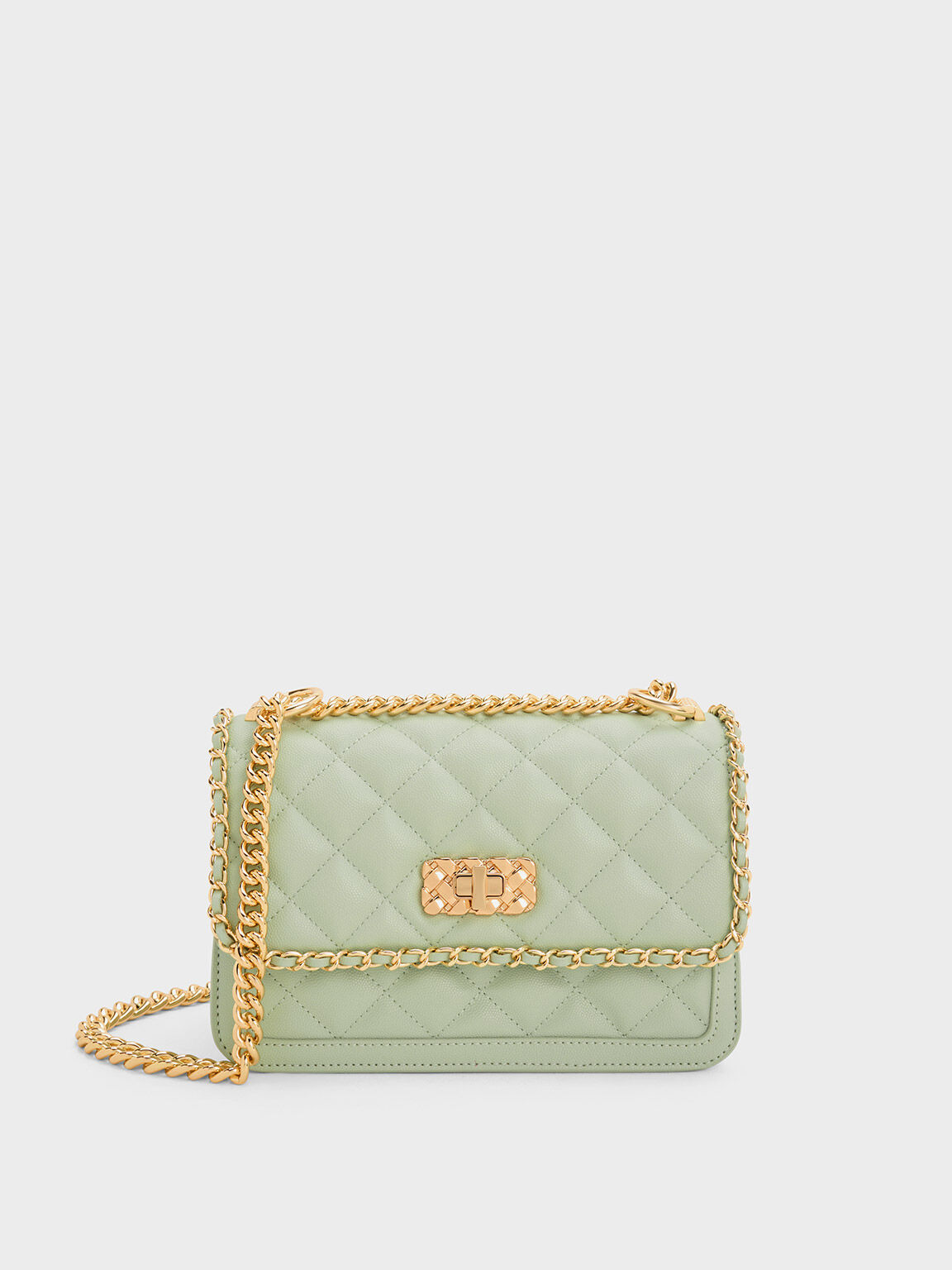 Micaela Quilted Braided Chain Bag, Green, hi-res