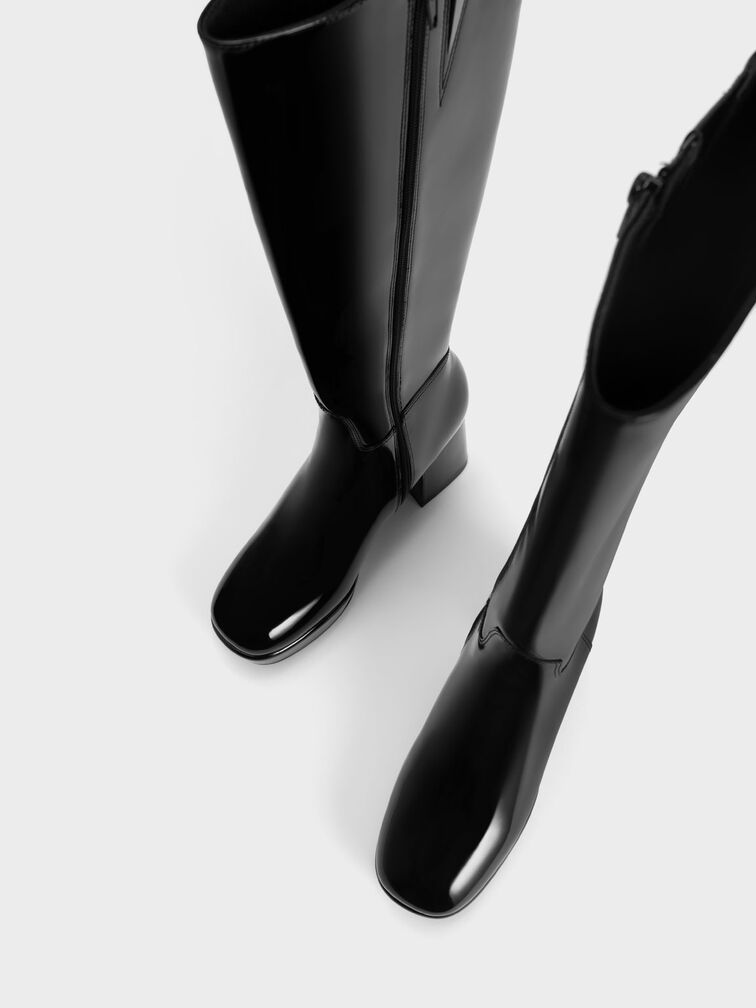 Patent Platform Knee-High Boots, Black, hi-res