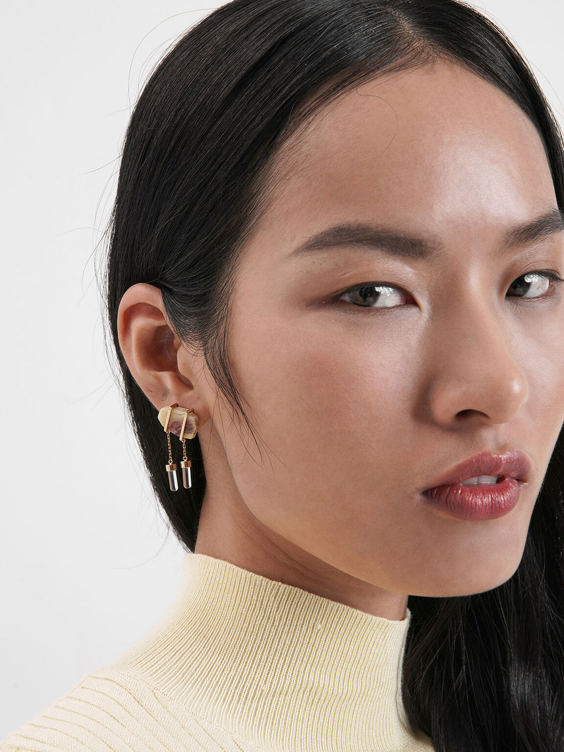 Crazy Agate Stone Drop Earrings, Gold, hi-res