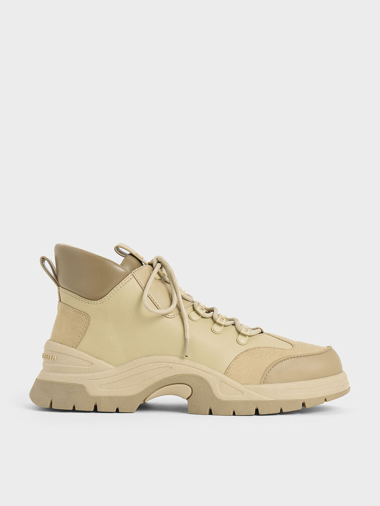 Textured High Top Trainers, Beige, hi-res