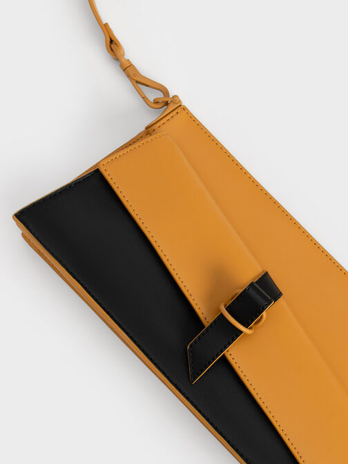 Asymmetric Belted Trapeze Bag, Mustard, hi-res