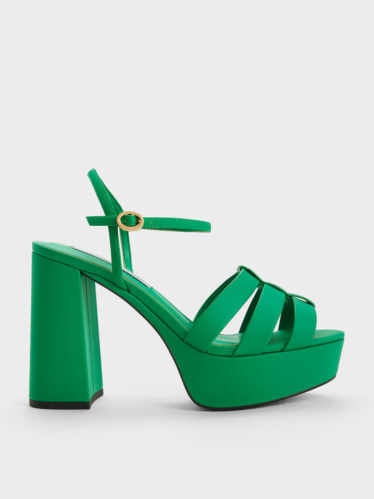 Gladiator Platform Sandals, Green, hi-res