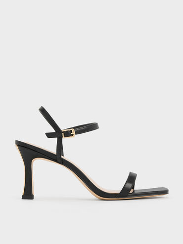 Square-Toe Heeled Sandals, Black, hi-res