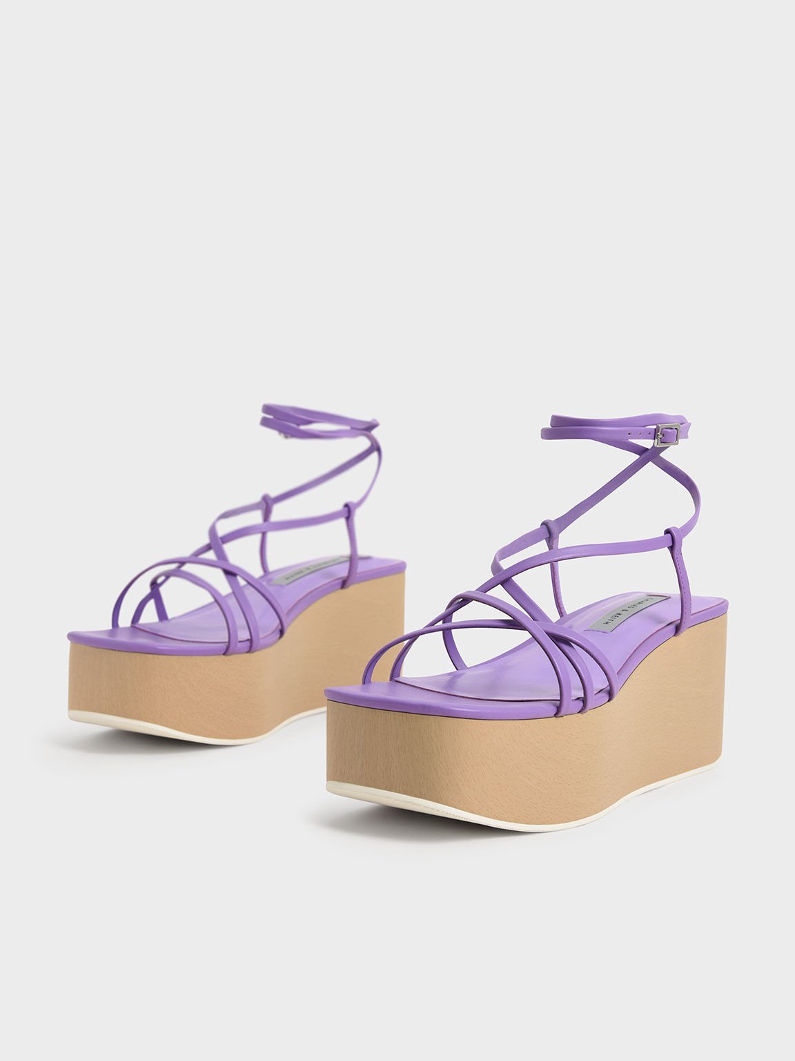 Ankle Strap Platform Wedges, Purple, hi-res