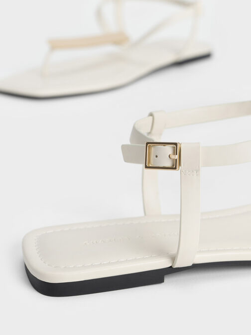 Metallic Accent T-Bar Thong Sandals, Chalk, hi-res