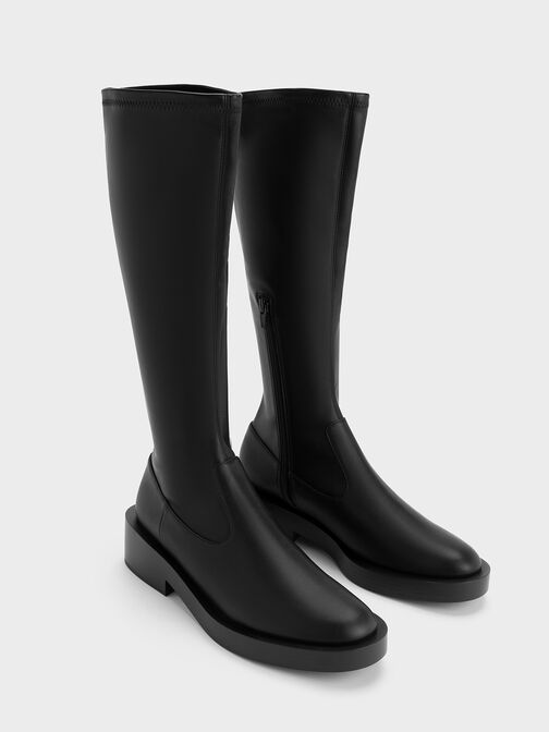 Side Zip Knee-High Boots, Black, hi-res