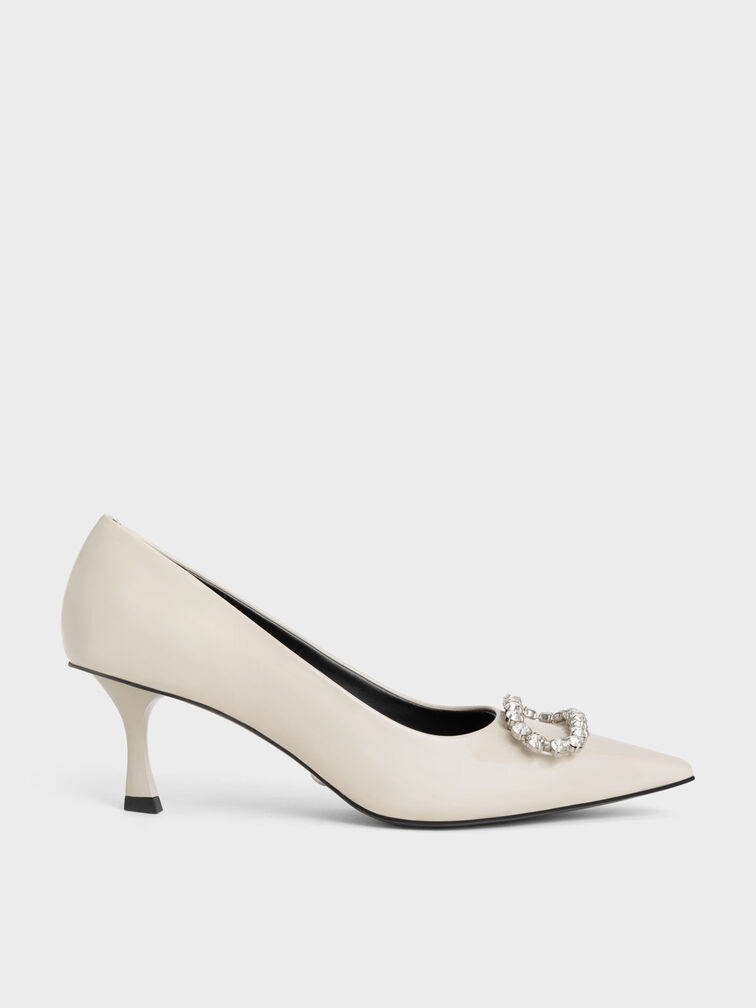 Gem-Embellished Patent Leather Pumps, Chalk, hi-res