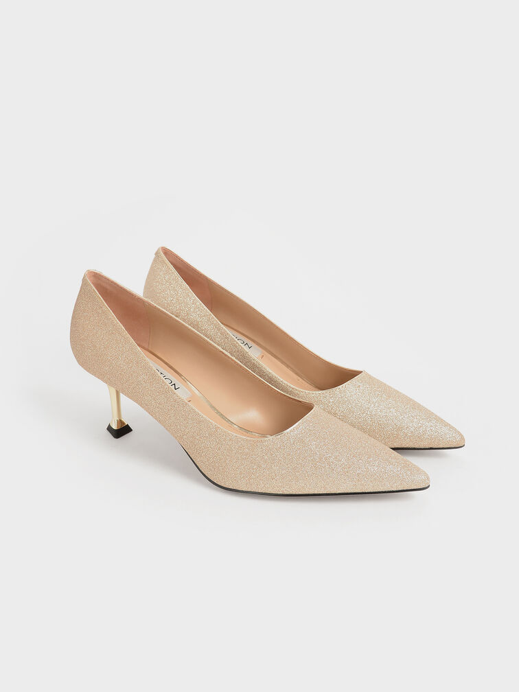 Zapatos de tacón con purpurina, Dorado, hi-res