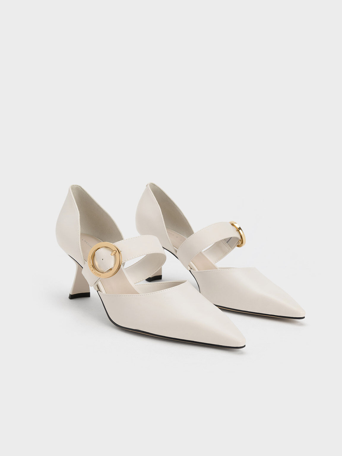 Buckled D'Orsay Pumps, White, hi-res