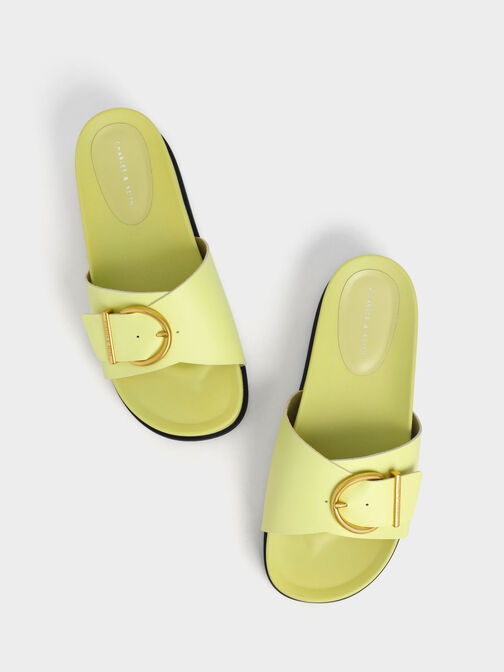 金屬釦厚底拖鞋, 黃色, hi-res