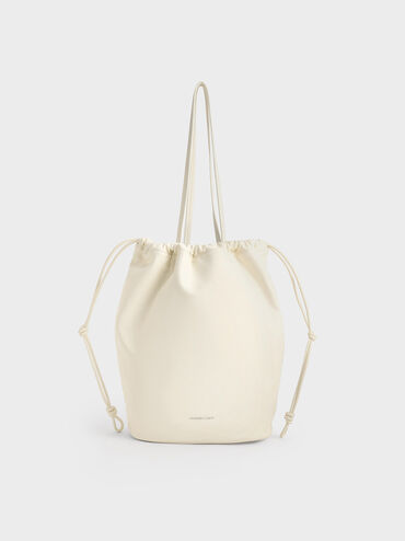 Sianna Ruched Drawstring Tote Bag, Cream, hi-res