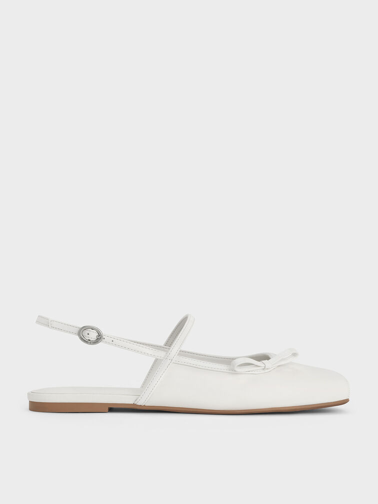 Bow Slingback Mary Jane Flats, White, hi-res