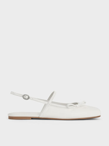 Merceditas planas slingback con lazo, Blanco, hi-res