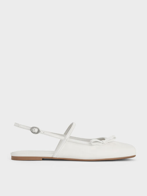 Bow Slingback Mary Jane Flats, White, hi-res