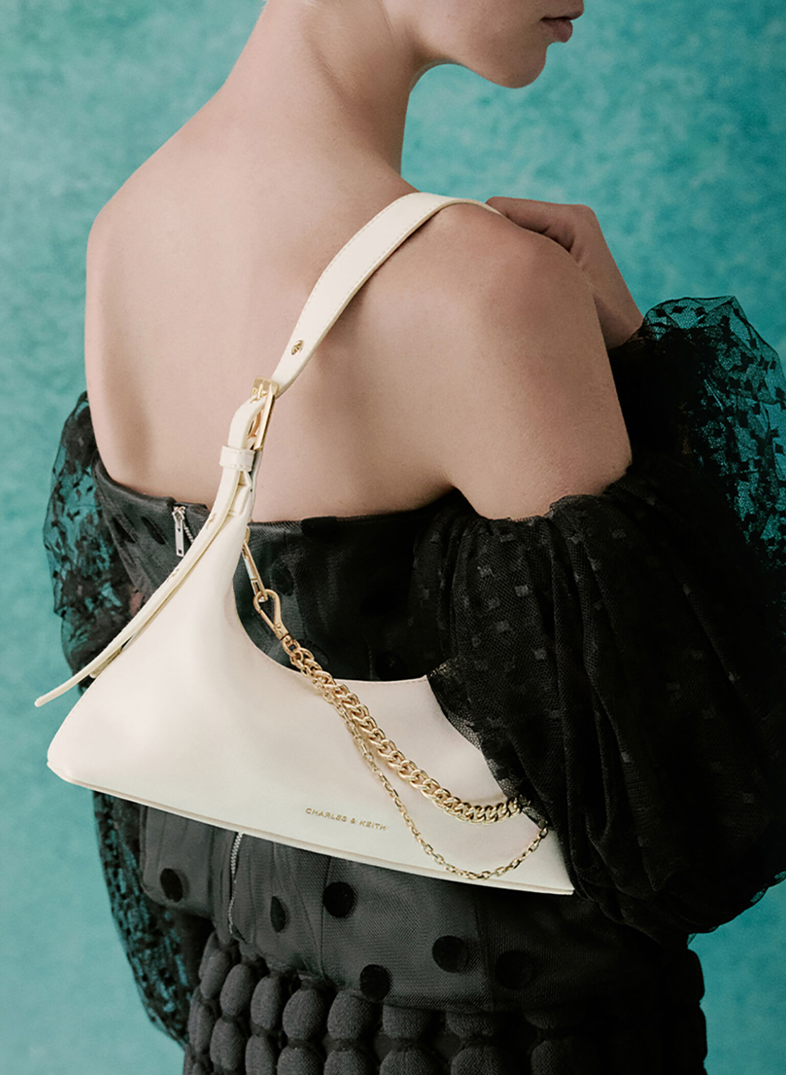 Atwood Chain-Embellished Shoulder Bag, Cream, hi-res