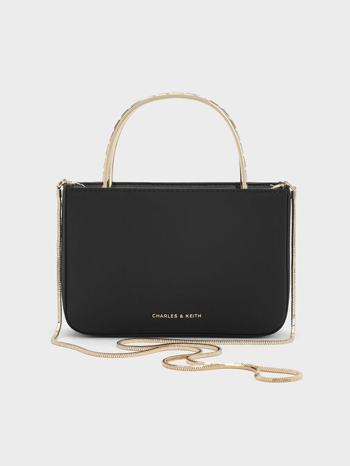 Jennis Satin Crystal Top Handle Bag, Black, hi-res