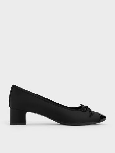 Recycled Polyester Bow Ballet Pumps, Black Textured, hi-res