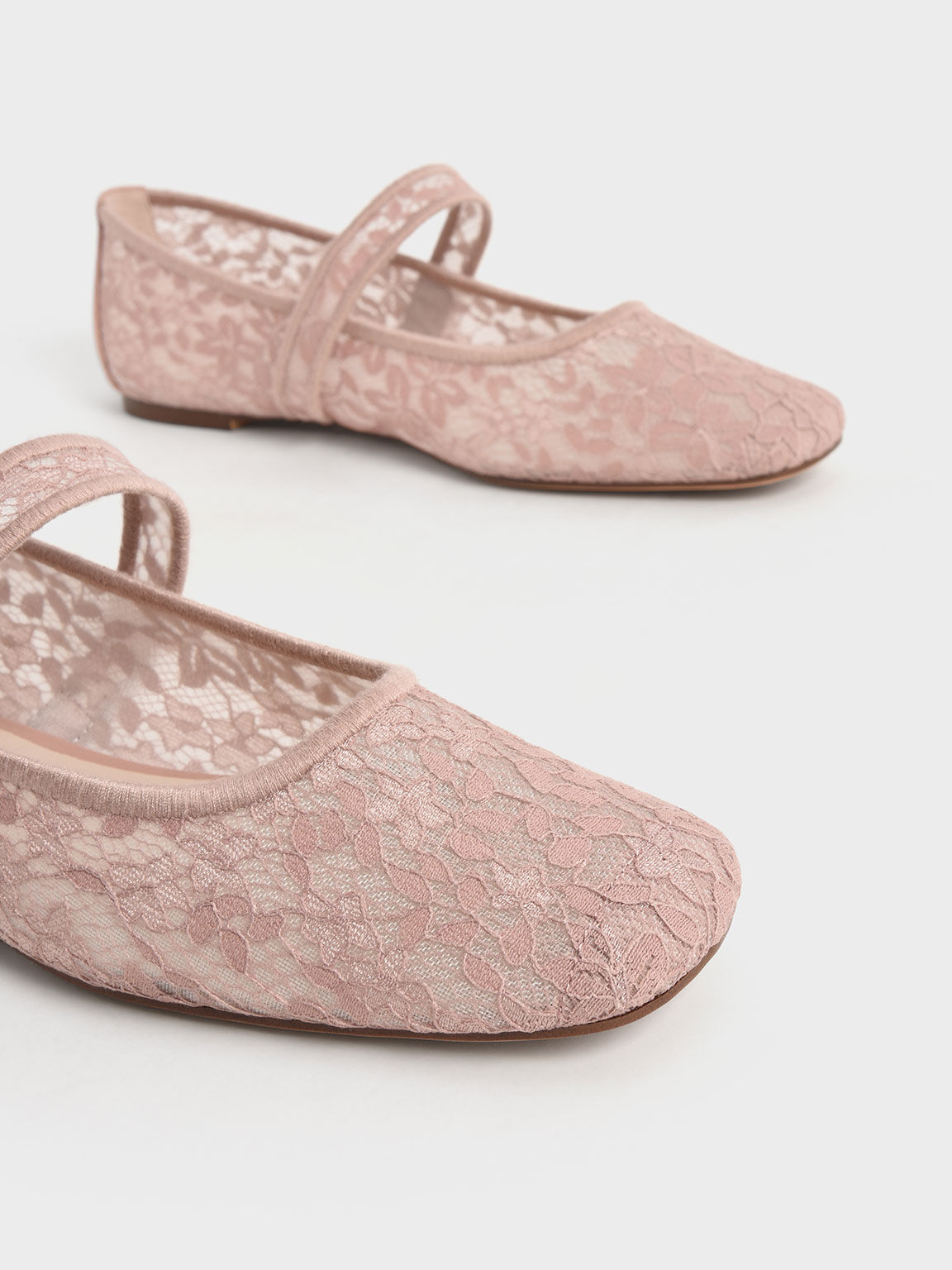 Lace & Mesh Mary Jane Ballerina Flats, Pink, hi-res