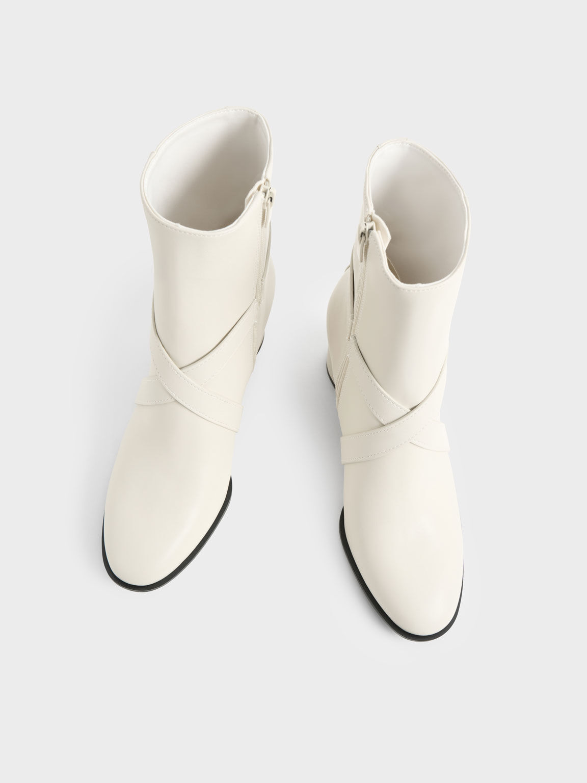 Metallic Accent Crossover Ankle Boots, Chalk, hi-res
