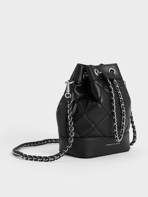 Quilted Two-Way Bucket Bag, Noir, hi-res