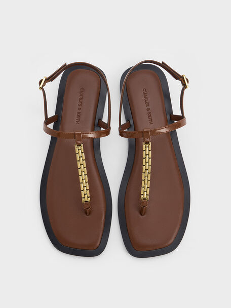 Chain-Link Thong Sandals, Brown, hi-res