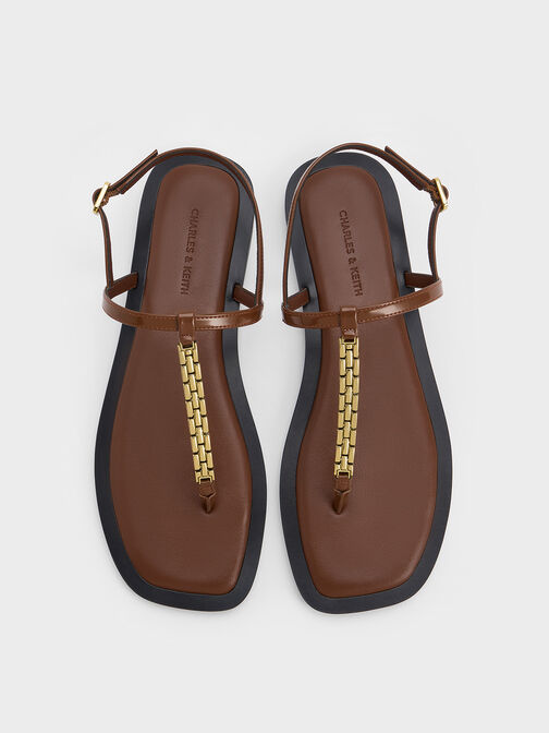 Chain-Link Thong Sandals, Brown, hi-res