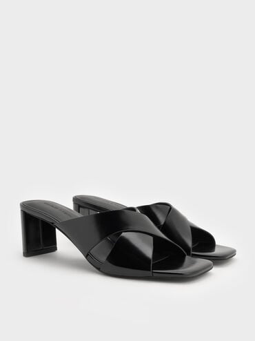 Georgina Crossover-Strap Blade-Heel Mules, Black Box, hi-res