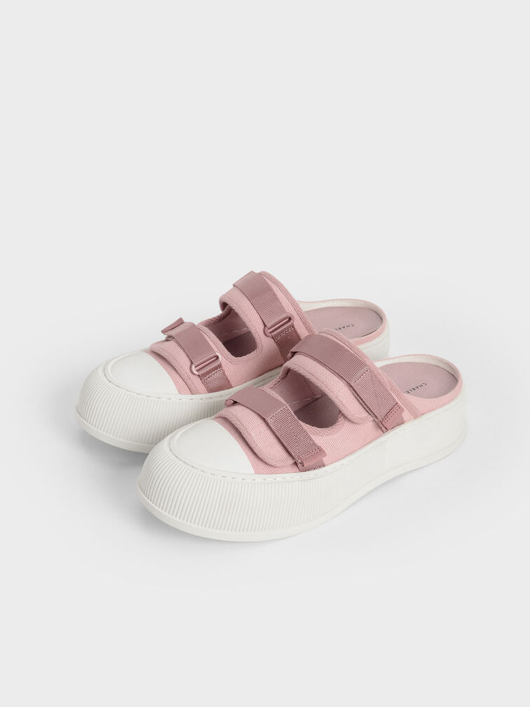 Canvas Velcro Sneaker Mules, Pink, hi-res