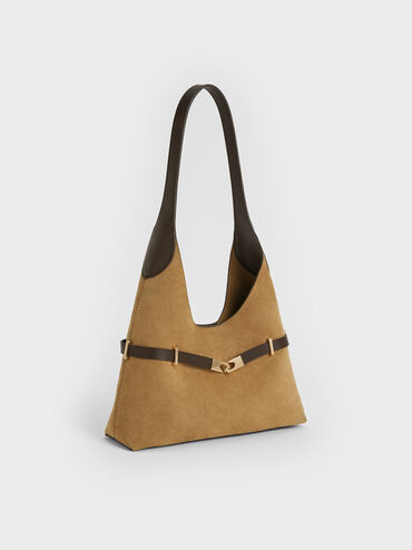 Arlet Recycled Suede Metallic-Accent Belted Hobo Bag, Sahara Sand, hi-res