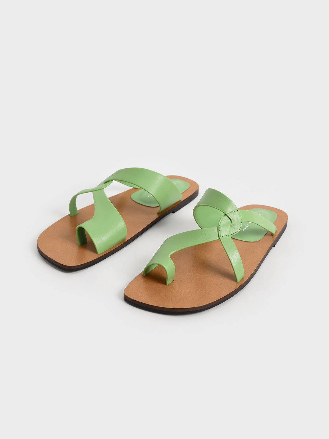 Toe-Ring Strappy Slide Sandals, Green, hi-res