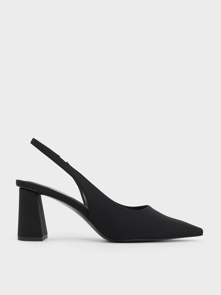 Trapeze Heel Slingback Pumps, Black, hi-res