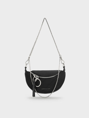 Bolso cruzado media luna Philomena de nylon, Noir, hi-res