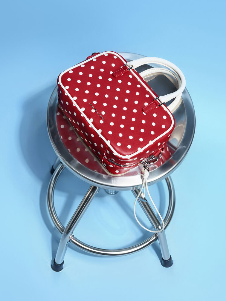 시아나 폴카 도트 볼링 백, 이퀘스트리안 레드, hi-res