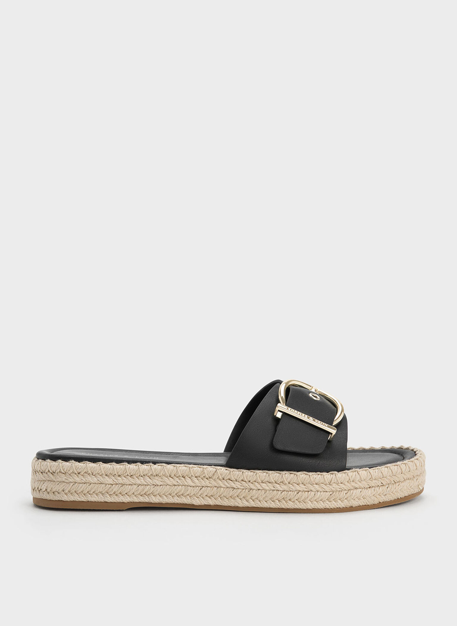Charles & Keith - Women's Buckled Espadrille Flat Sandals, Black, US 5
