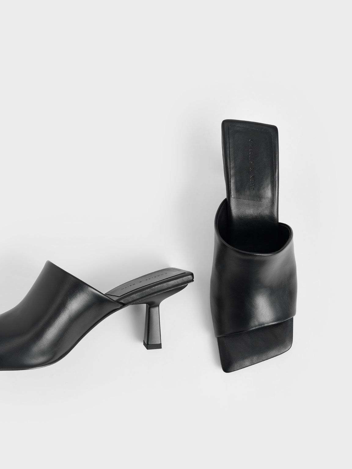 Asymmetric Square Toe Mules, Black, hi-res