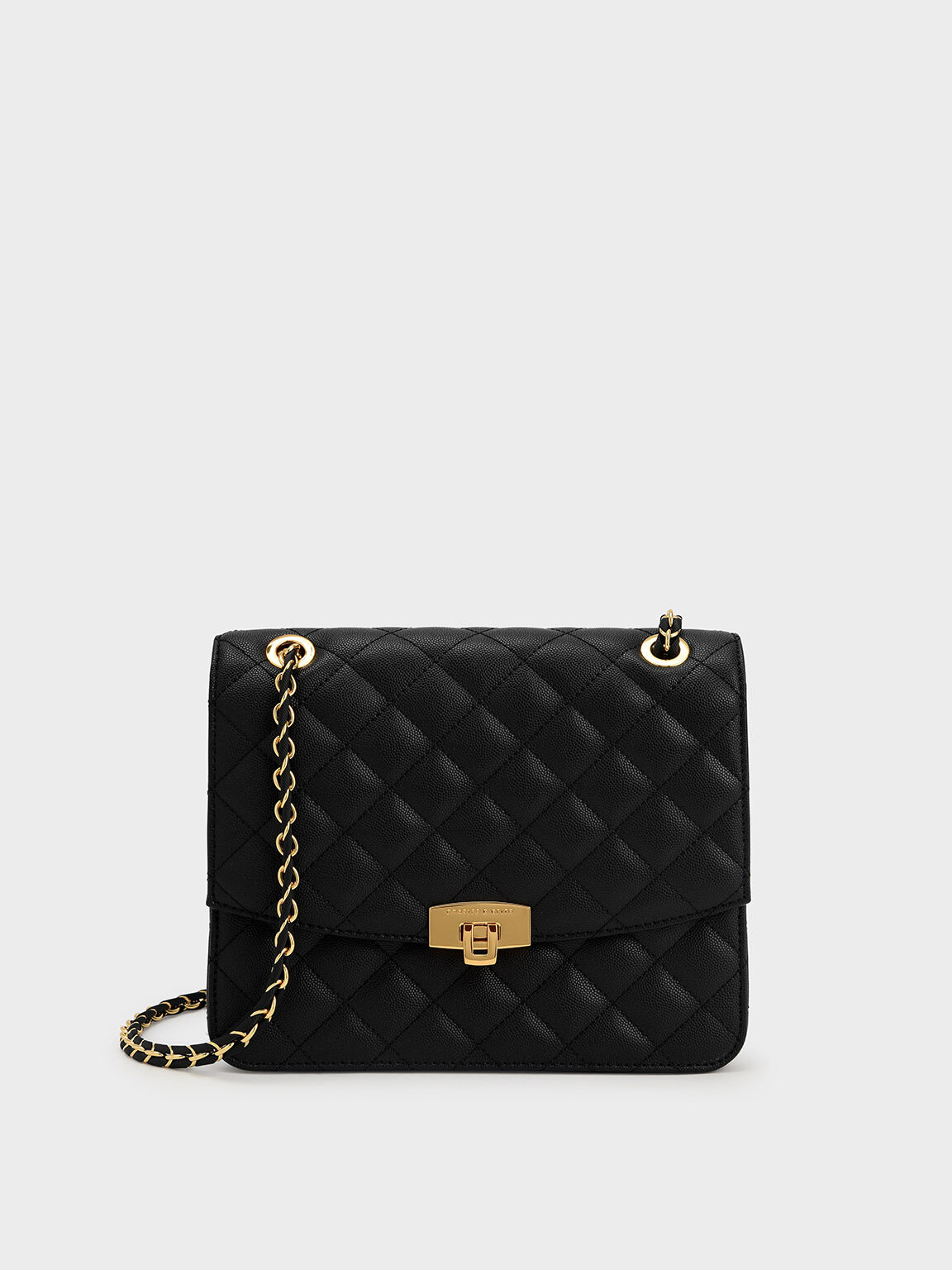 Quilted Push-Lock Clutch Bag - Black