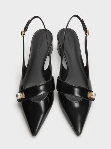 Escarpins slingback Marie &agrave; perles, Noir box, hi-res