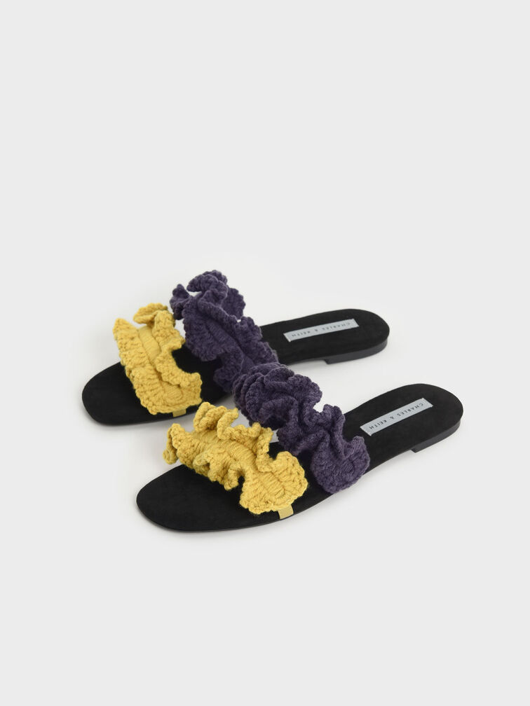 Ruffle Knit Slide Sandals, Multi, hi-res