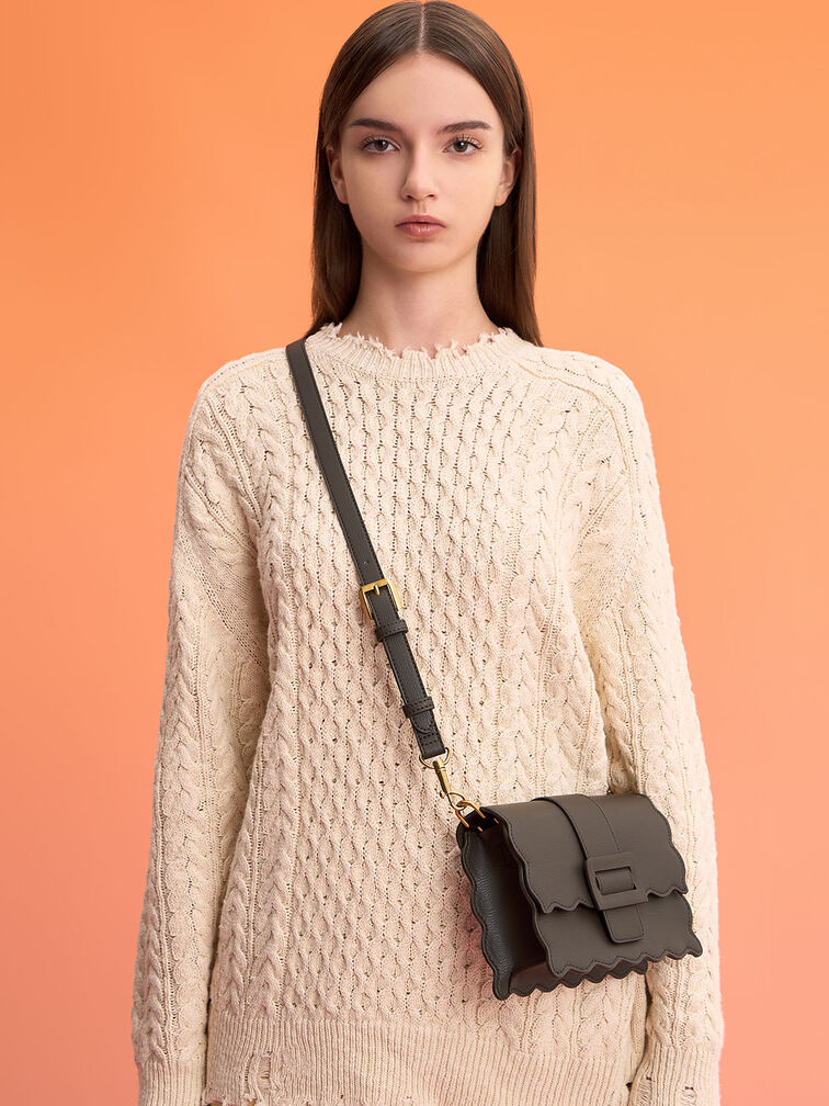 Waverly Scallop-Trim Bag, Dark Moss, hi-res