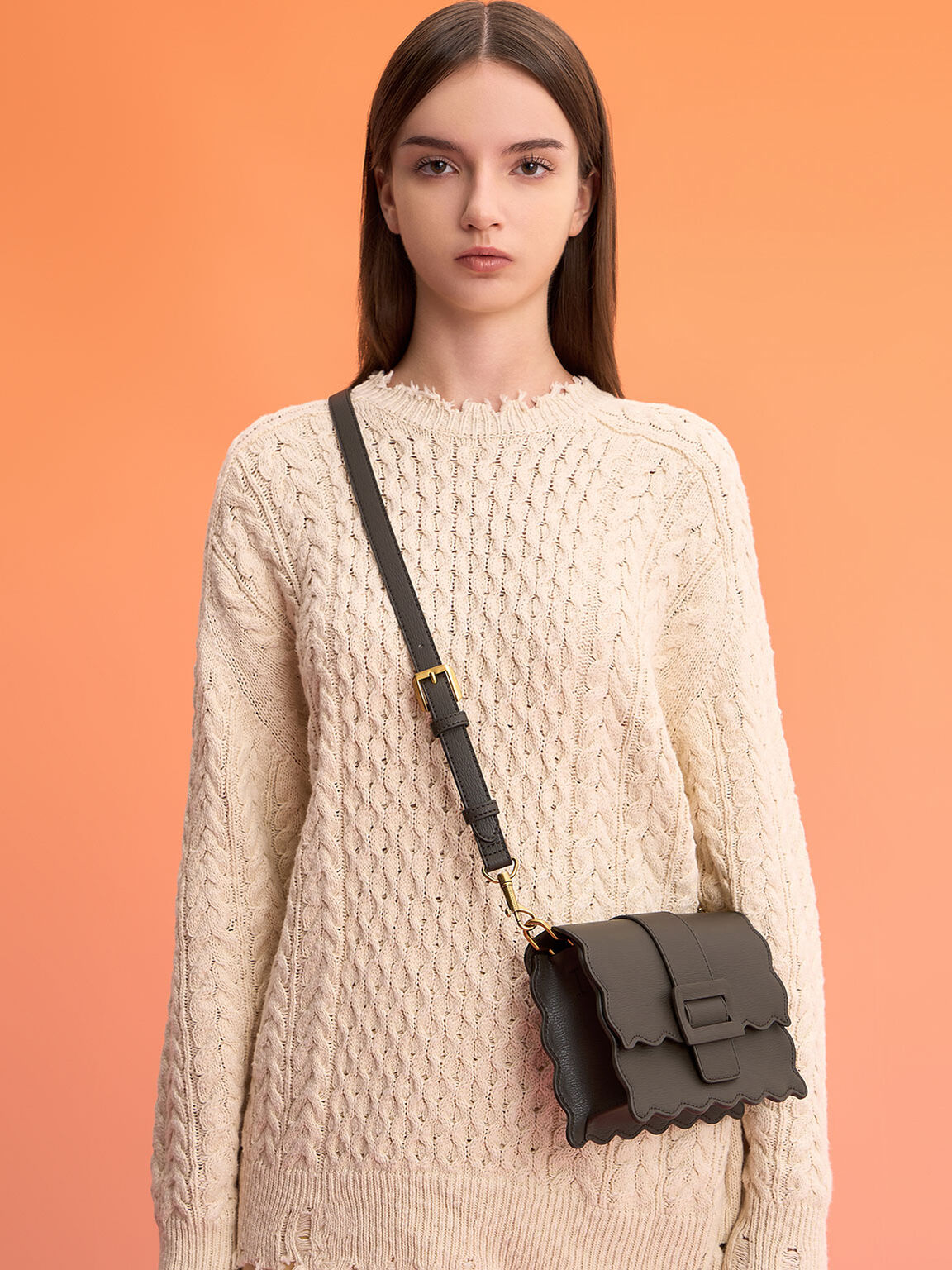 Waverly Scallop-Trim Bag, Dark Moss, hi-res